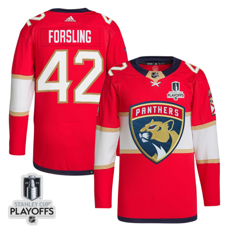 Gustav Forsling 42 Florida Panthers 2024 NHL Playoffs Patch Home Jersey Men, R