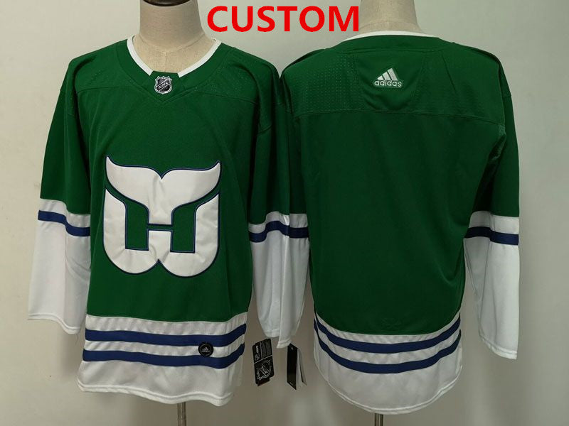 Hartford Whalers Custom Green Jersey Stitched