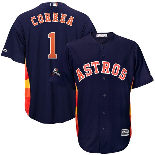 Houston Astros 1 Carlos Correa Majestic 2019 Postseason Official Cool Base Player Navy Jersey