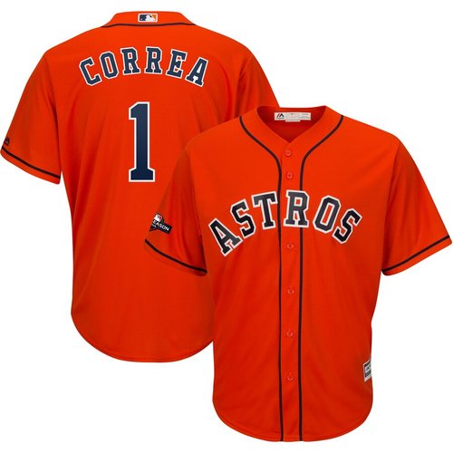 Houston Astros 1 Carlos Correa Majestic 2019 Postseason Official Cool Base Player Orange Jersey
