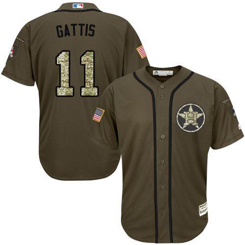 Houston Astros 11 Evan Gattis Green Salute To Service Stitched Mlb Jersey