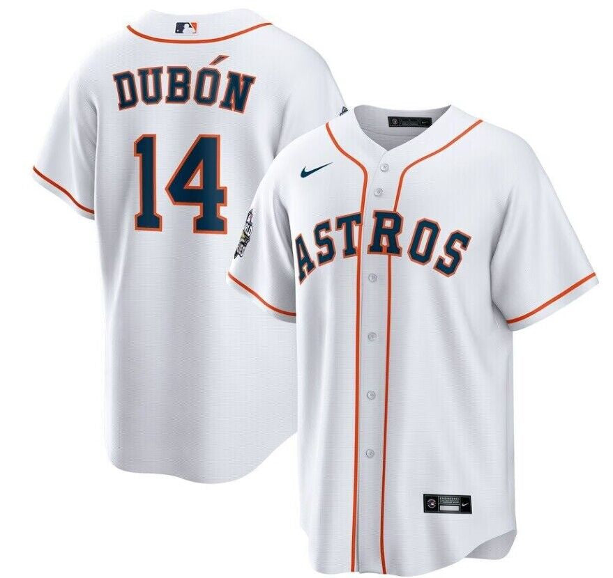 Houston Astros 14 Mauricio Dubn White 2022 World Series Patch Cool Base Jersey