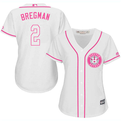 Houston Astros 2 Alex Bregman White Pink Fashion Womens Stitched Baseball Jersey