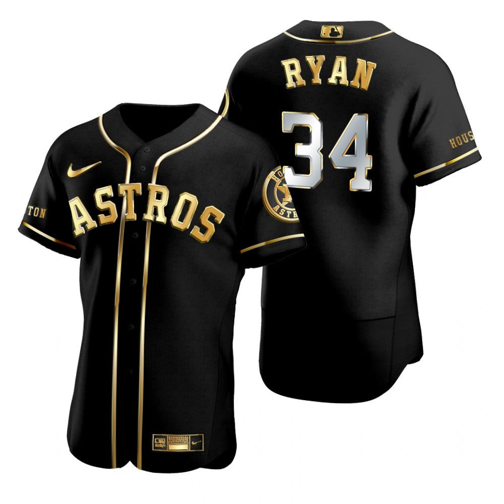 Houston Astros 34 Nolan Ryan Mlb Golden Brandedition Black Jersey Gift For Astros Fans