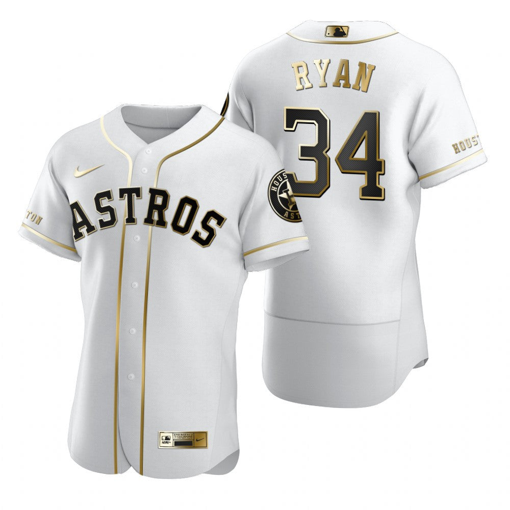 Houston Astros 34 Nolan Ryan Mlb Golden Brandedition White Jersey Gift For Astros Fans