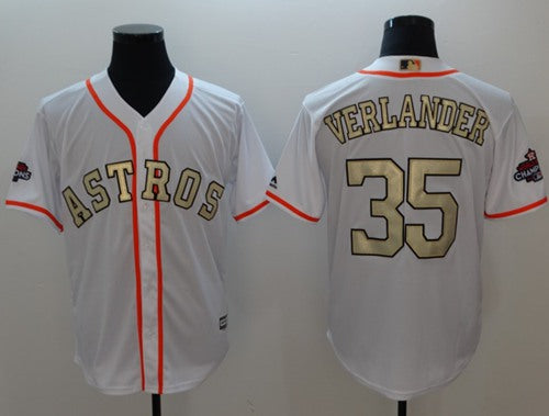 Houston Astros 35 Justin Verlander White 2017 World Series Champions Gold Program Cool Base Stitched Baseball Jersey