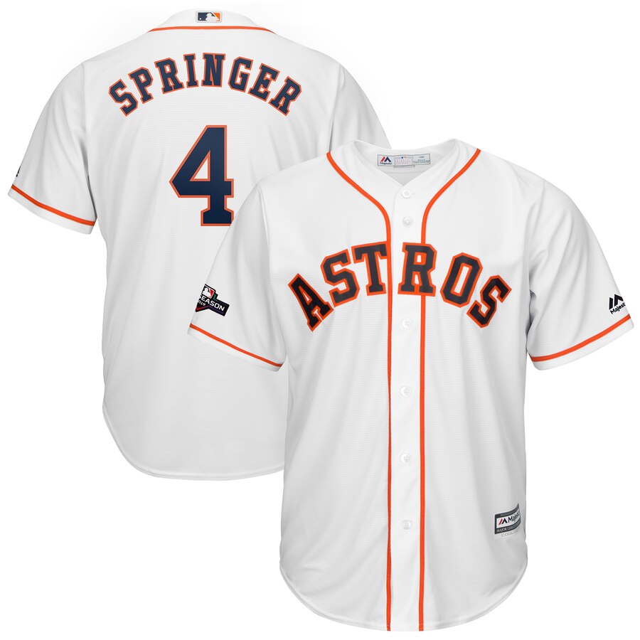 Houston Astros 4 George Springer Majestic 2019 Postseason Official Cool Base Player White Jersey