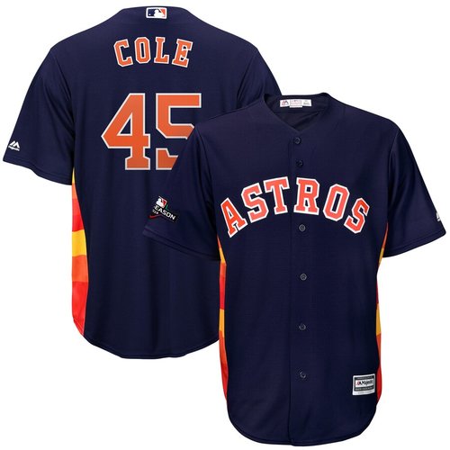 Houston Astros 45 Gerrit Cole Majestic 2019 Postseason Official Cool Base Player Navy Jersey