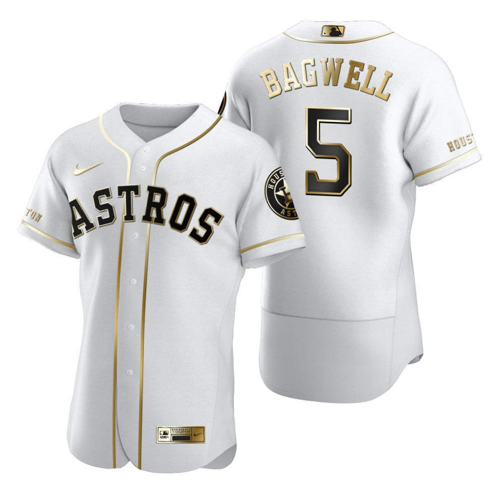 Houston Astros 5 Jeff Bagwell Mlb Golden Brandedition White Jersey Gift For Astros Fans
