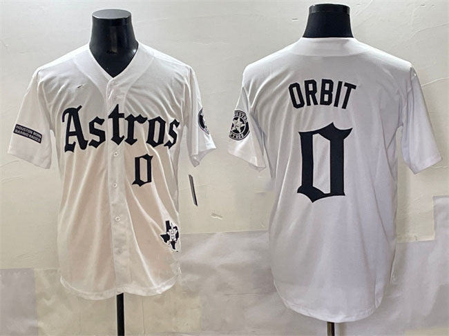 Houston Astros #0 Orbit White Gothic ‘Houston Born Barrio Raised&' Limited Stitch