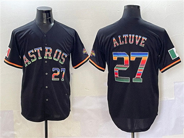 Houston Astros #27 Jose Altuve Black Mexico With World Serise Champions Patch Co