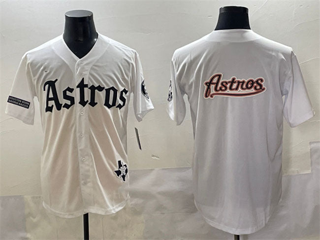 Houston Astros Team Big Logo White Gothic ‘Houston Born Barrio Raised&' Limited S