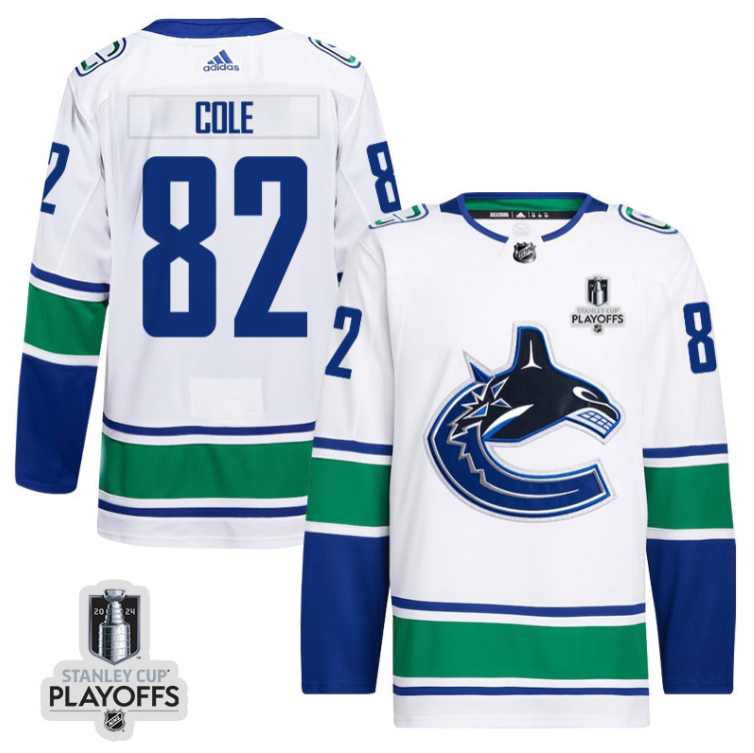 Ian Cole 82 Vancouver Canucks 2024 NHL Playoffs Patch Away Jersey Men, White
