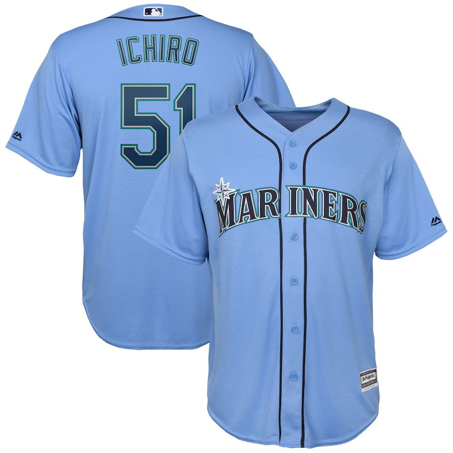 Ichiro Suzuki Seattle Mariners Majestic Official Cool Base Player Jersey Light Blue