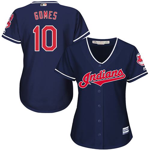 Indians 10 Yan Gomes Navy Blue Womens Alternate Stitched Mlb Jersey
