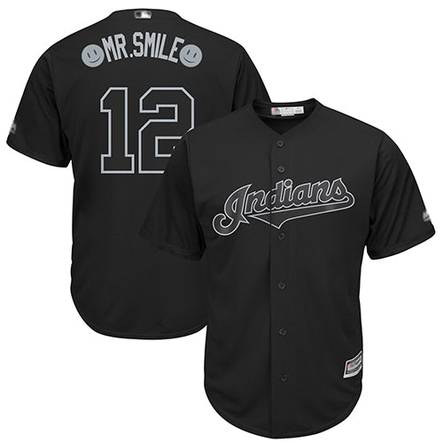Indians 12 Francisco Lindor Black Mr Smile Players Weekend Cool Base Stitched Baseball Jersey