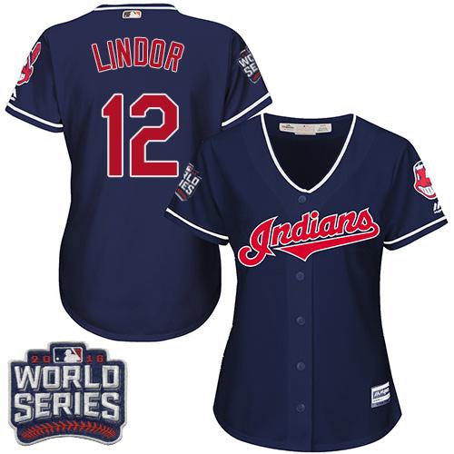 Indians 12 Francisco Lindor Navy Blue 2016 World Series Bound Womens Alternate Stitched Mlb Jersey