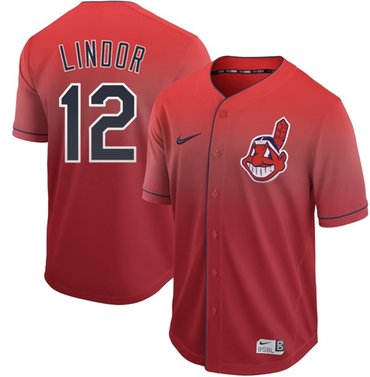 Indians 12 Francisco Lindor Red Fade Authentic Stitched Baseball Jersey
