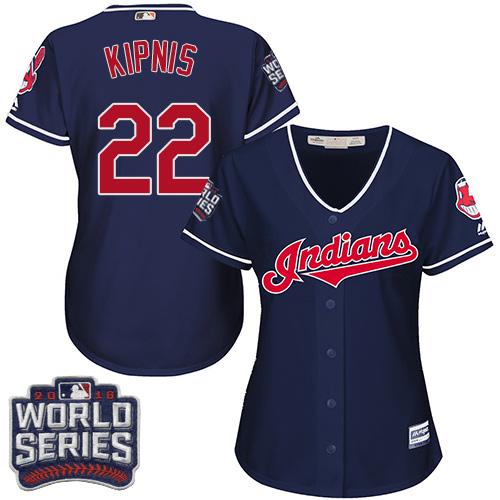 Indians 22 Jason Kipnis Navy Blue 2016 World Series Bound Womens Alternate Stitched Mlb Jersey