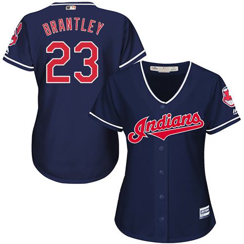 Indians 23 Michael Brantley Navy Blue Womens Alternate Stitched Mlb Jersey