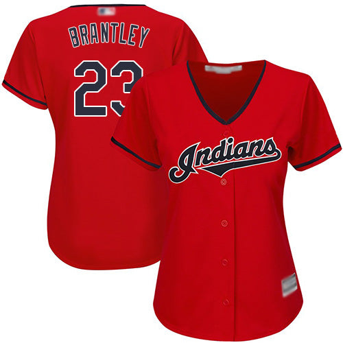 Indians 23 Michael Brantley Red Womens Stitched Baseball Jersey
