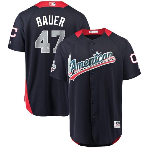Indians 47 Trevor Bauer Navy Blue 2018 All star American League Stitched Baseball Jersey