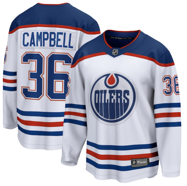 Jack Campbell 36 Edmonton Oilers Away Breakaway Jersey Men, White
