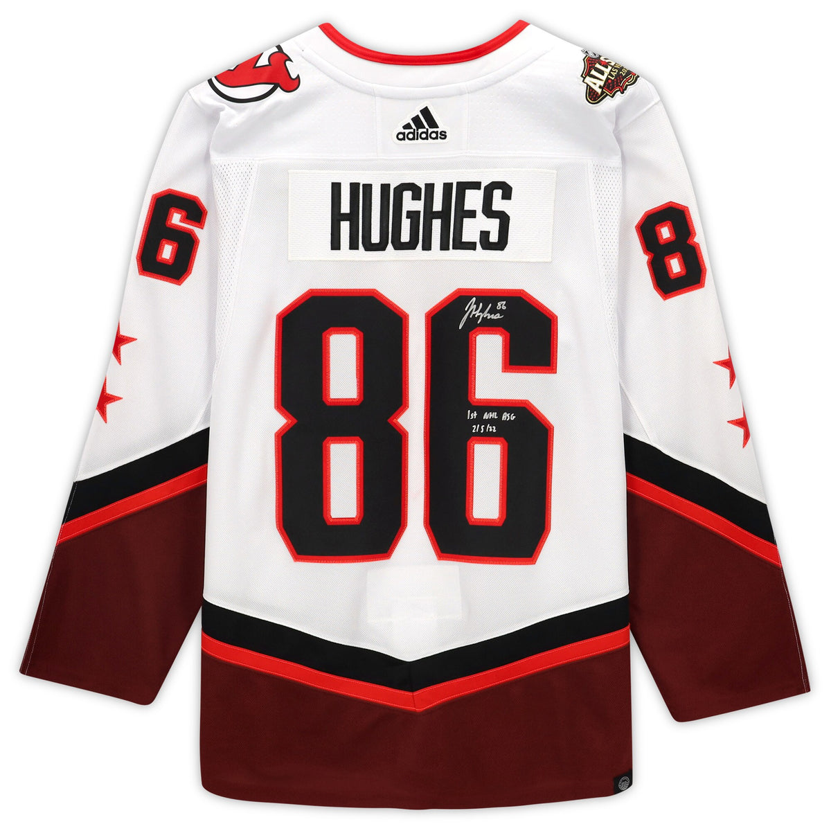 Jack Hughes New Jersey Devils Autographed 2022 Nhl All star Game Jersey With 1st Nhl Asg 2522 Inscription White