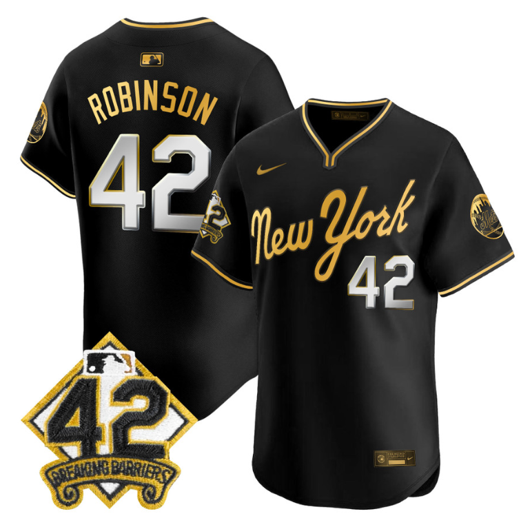Jackie Robinson Jersey #42 New York Mets 2025 Road Alternate Stitched Black Gold