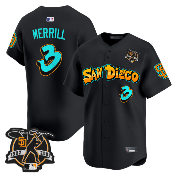 Jackson Merrill Jersey #3 San Diego Padres Graffiti Barrio Edition Black