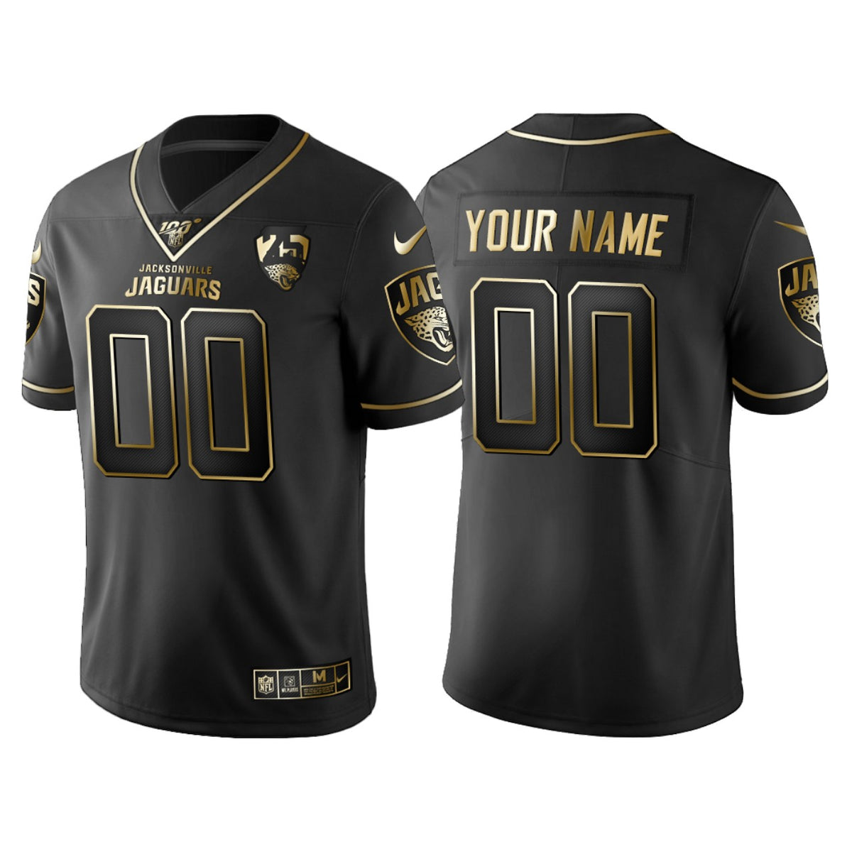 Jacksonville Jaguars Custom 25th Anniversary Black Gold Logo Jersey