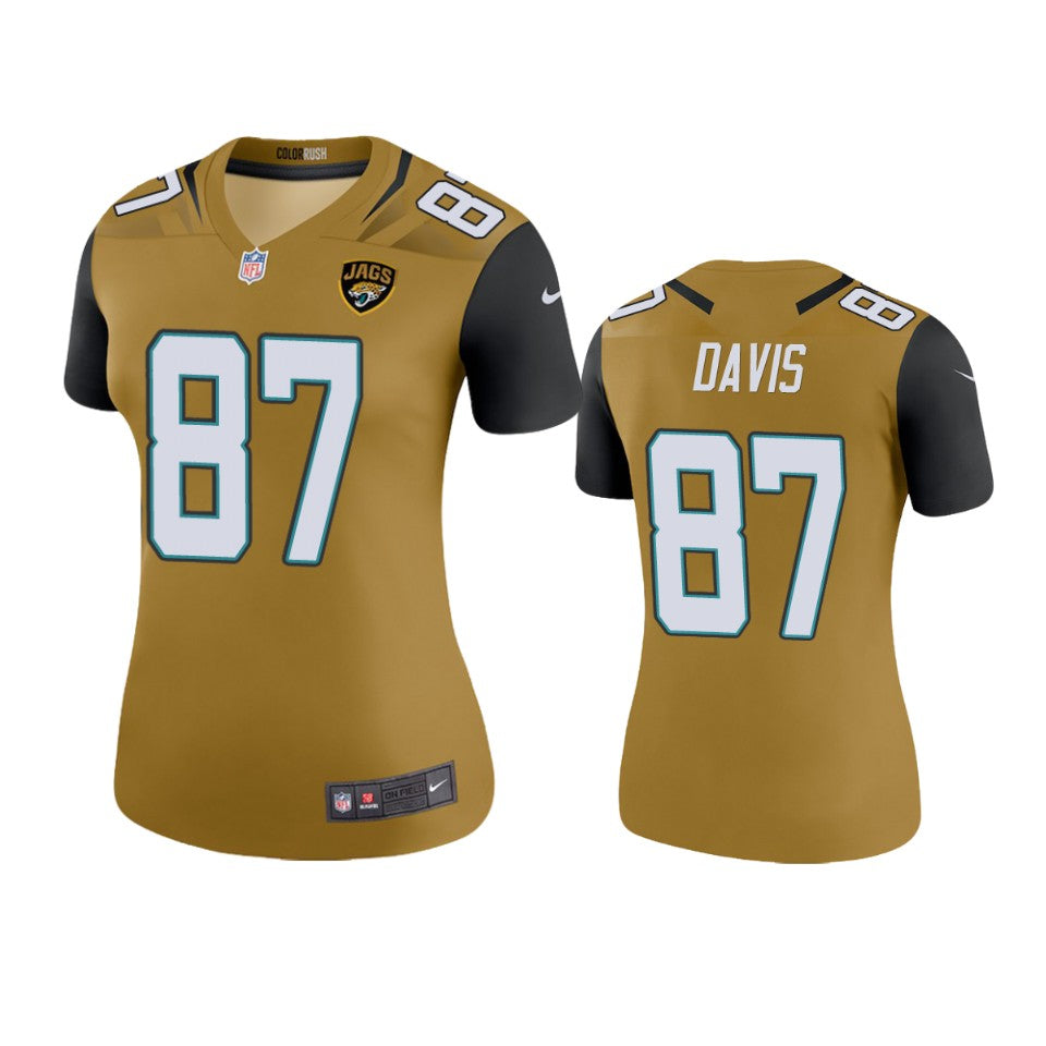 Jacksonville Jaguars Tyler Davis Gold Color Rush Legend Jersey Womens