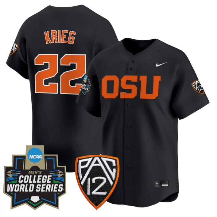 Jacob Krieg Jersey #22 Oregon State Beavers 2025 World Series Stitched Black