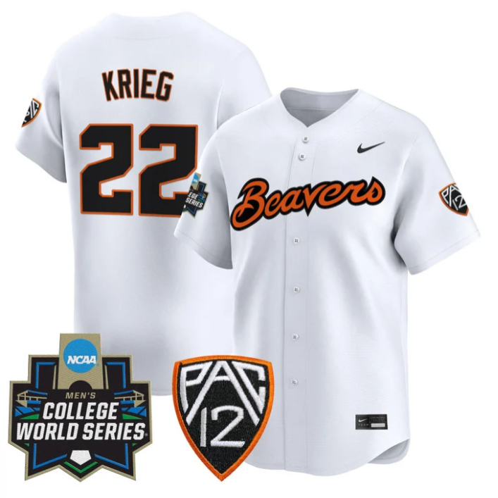 Jacob Krieg Jersey #22 Oregon State Beavers 2025 World Series Stitched White