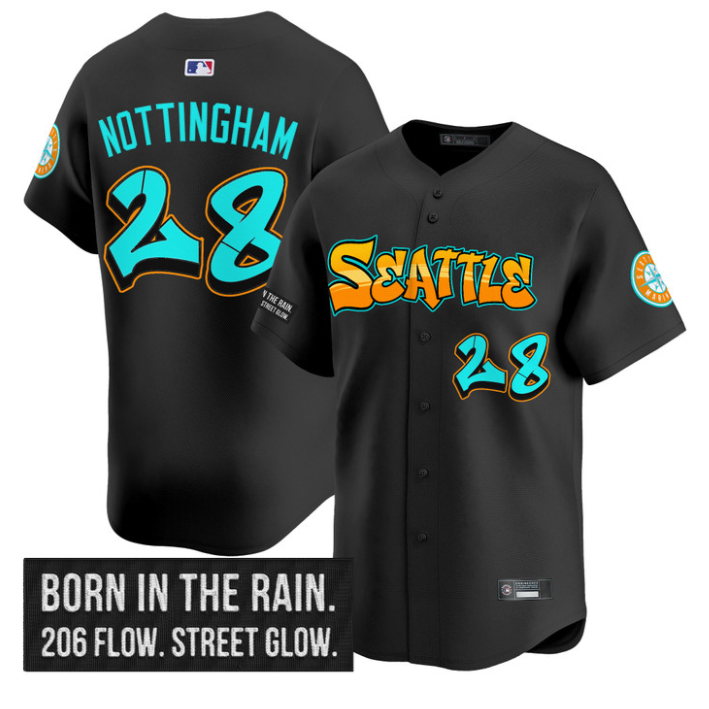 Jacob Nottingham Jersey #28 Seattle Mariners Graffiti Emerald Drop Edition