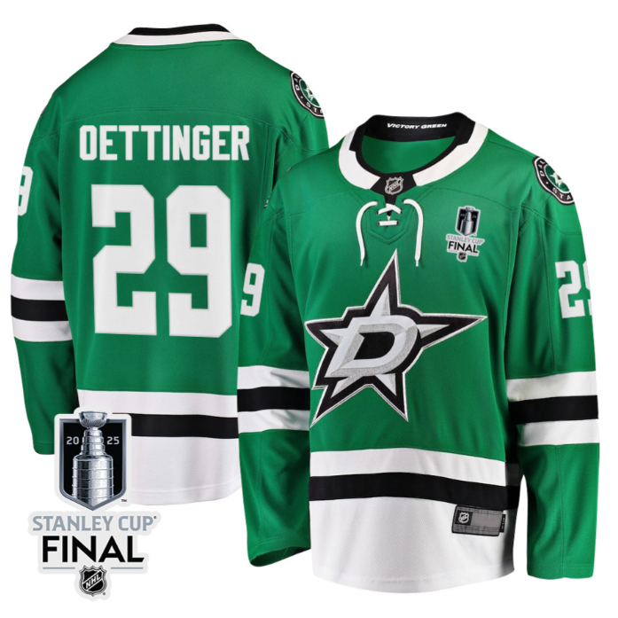 Jake Oettinger 29 Dallas Stars 2025 STANLEY CUP Final Patch Home Men Jersey Blac