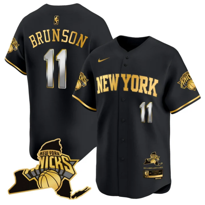 Jalen Brunson Jersey #11 New York Knicks Vapor Baseball Stitched Black Gold