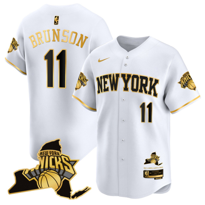 Jalen Brunson Jersey #11 New York Knicks Vapor Baseball Stitched White Gold
