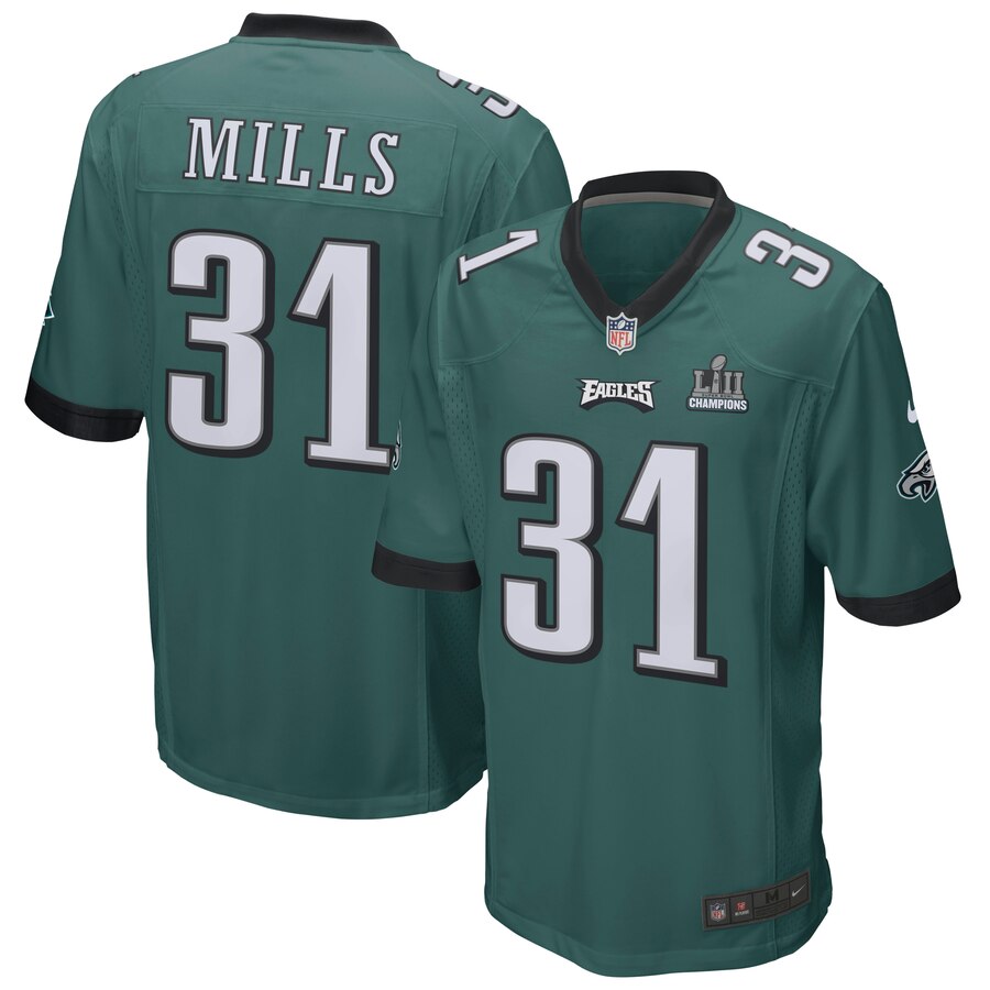 Jalen Mills Philadelphia Eagles Nike Super Bowl Lii Champions Patch Game Jersey Midnight Green