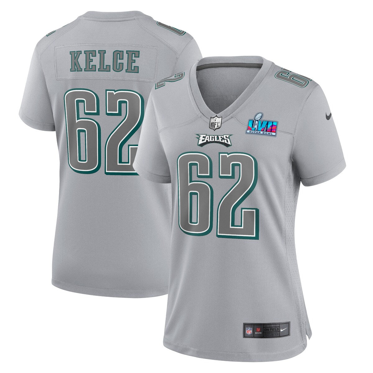 Jason Kelce Philadelphia Eagles Nike Womens Super Bowl Lvii Patch Atmosphere Fashion Game Jersey Gray