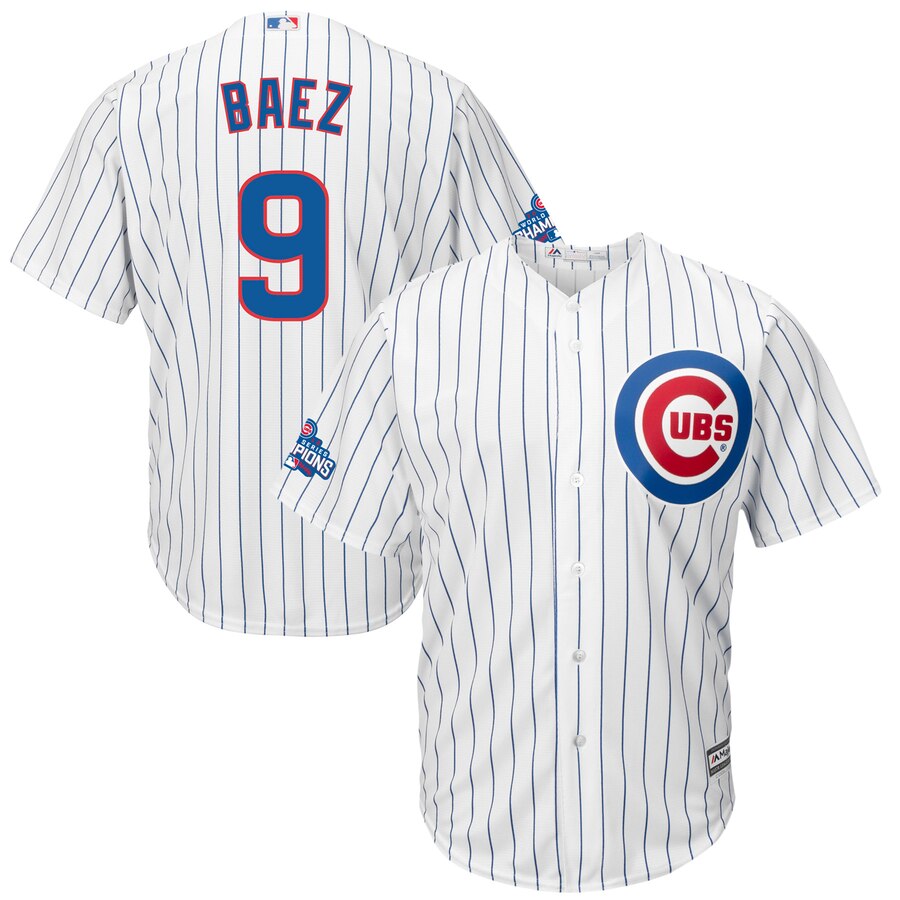 Javier Baez Chicago Cubs Majestic Home 2016 World Series Champions Team Logo Patch Player Jersey White