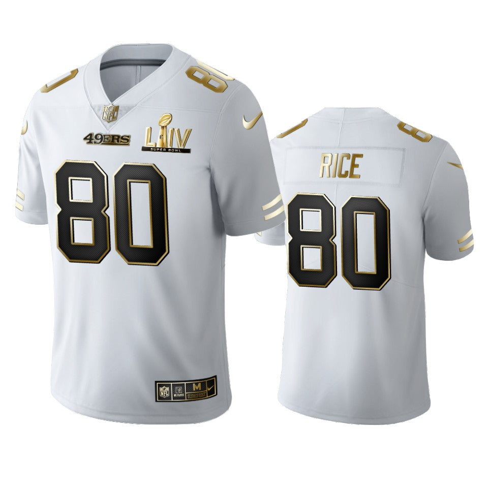 Jerry Rice 49ers White Super Bowl Liv Golden Edition Jersey