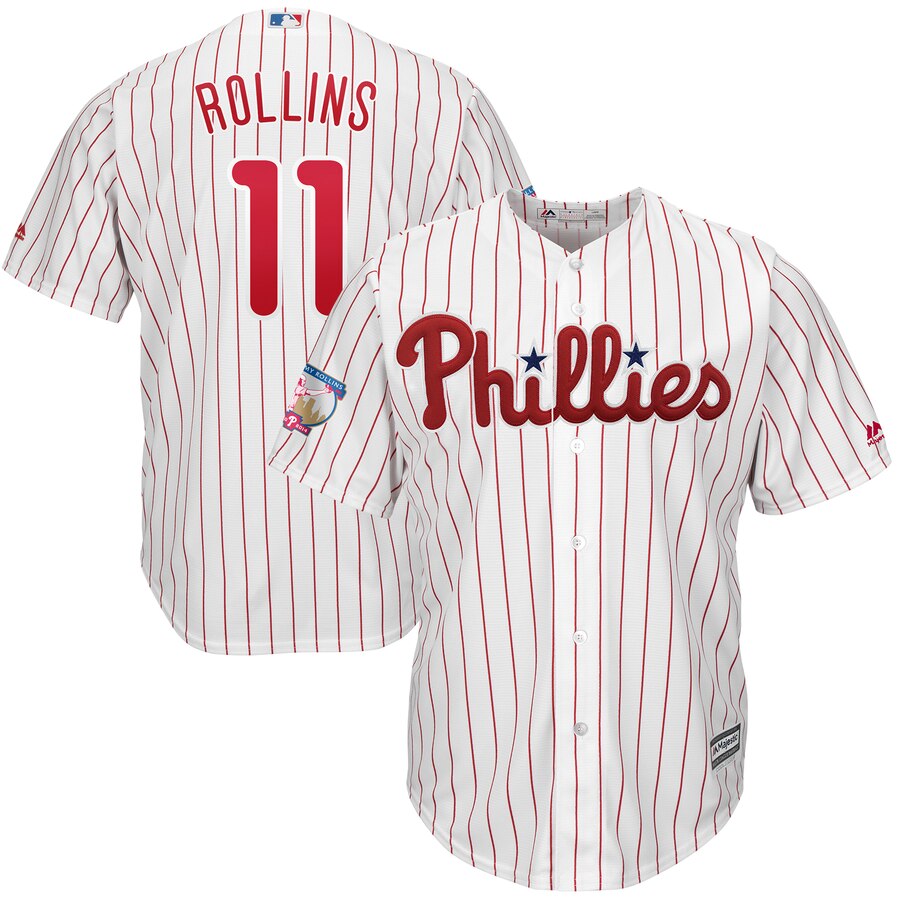 Jimmy Rollins Philadelphia Phillies Majestic Home Retirement Cool Base Player Jersey White Red