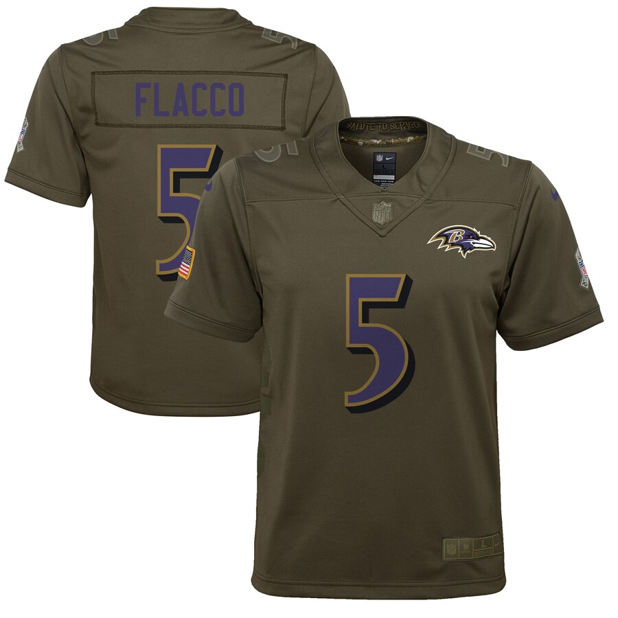 Joe Flacco Baltimore Ravens Nike Youth Salute To Service Game Jersey Olive
