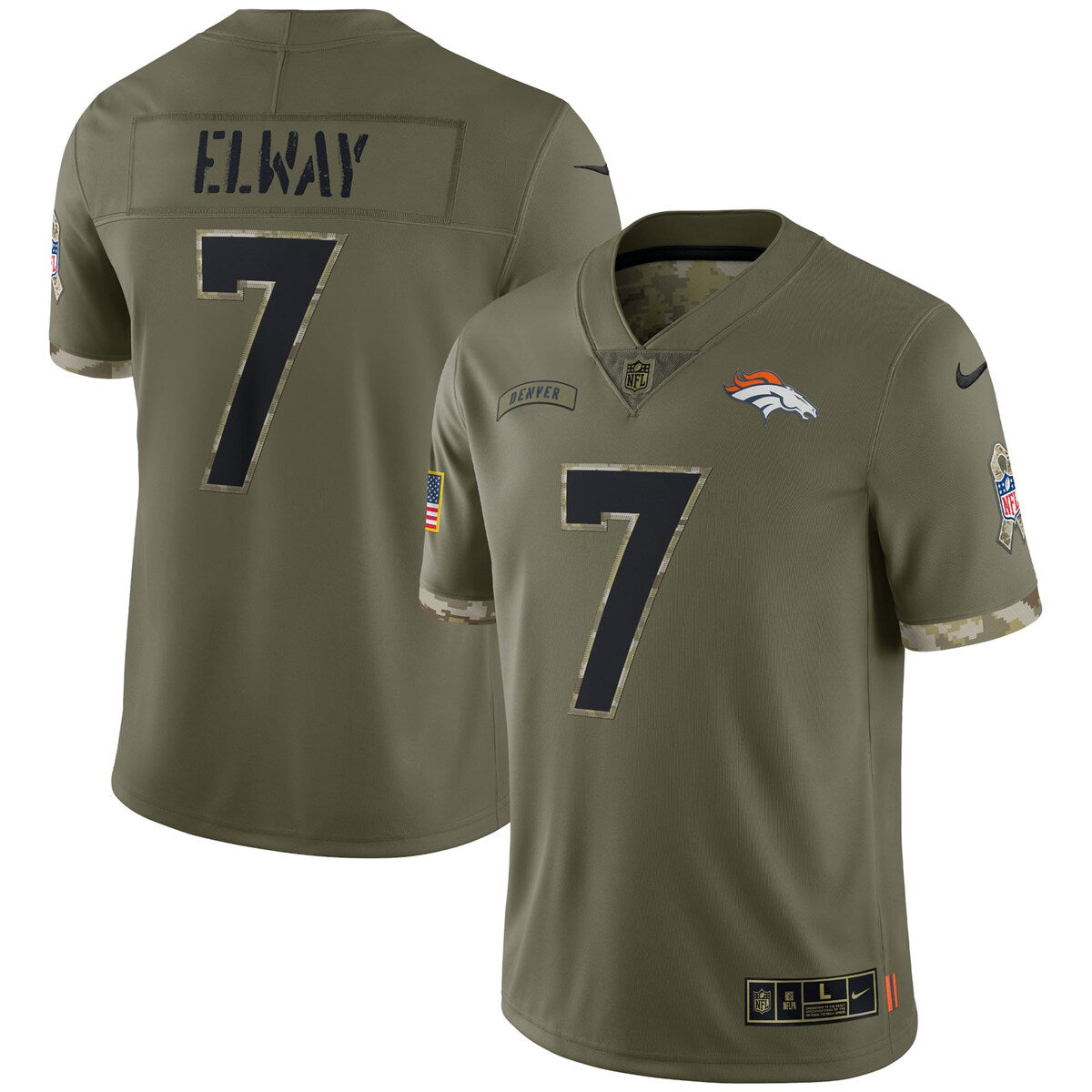 John Elway Denver Broncos 2022 Salute To Service Retired Player Limited Jersey Olive