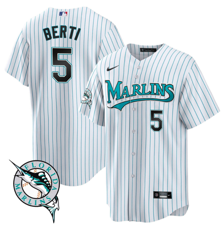 Jon Berti Jersey #5 Miami Marlins Throwback Cool Base All Stitched