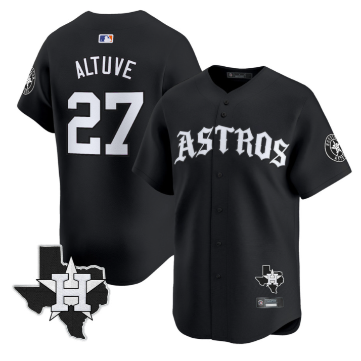 Jos Altuve Jersey #27 Houston Astros Old English Edition Stitched Black