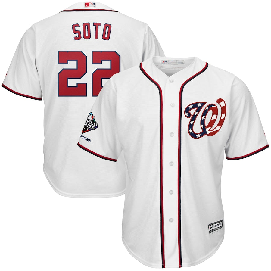 Juan Soto Washington Nationals Majestic 2019 World Series Champions Alternate Cool Base Bar Patch Player Jersey White