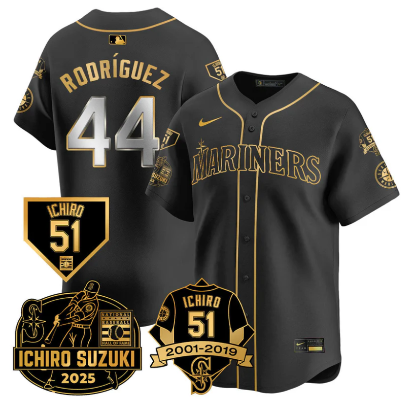 Julio Rodrguez Jersey #44 Seattle Mariners Ichiro Suzuki Stitched Black Gold