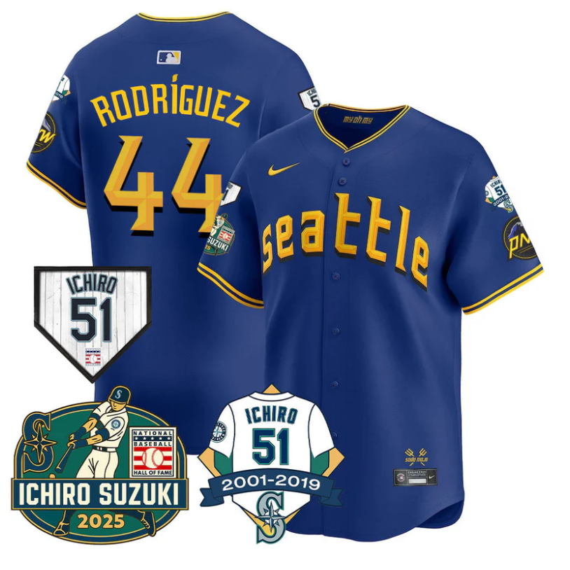Julio Rodrguez Jersey #44 Seattle Mariners Ichiro Suzuki Stitched City Connect